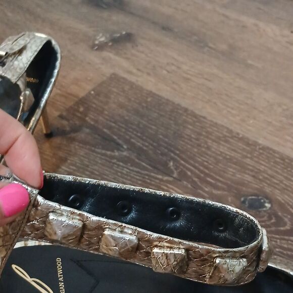 Brian Atwood Gold Snakeskin Ankle Strap Heels Mercada - Picture 3 of 7